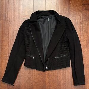 Kenneth Cole Women’s Suede Leather Moto Jacket with Strapping Details, Size M